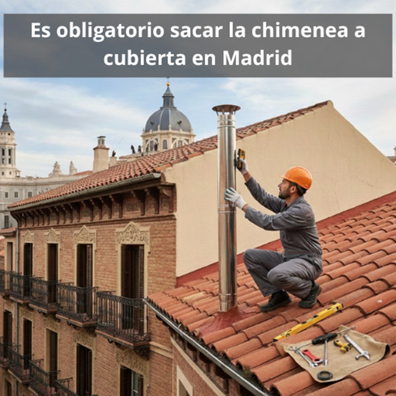 Es obligatorio sacar la chimenea a cubierta en Madrid. Cumplimiento normativo para garantizar una evacuación segura de humos.