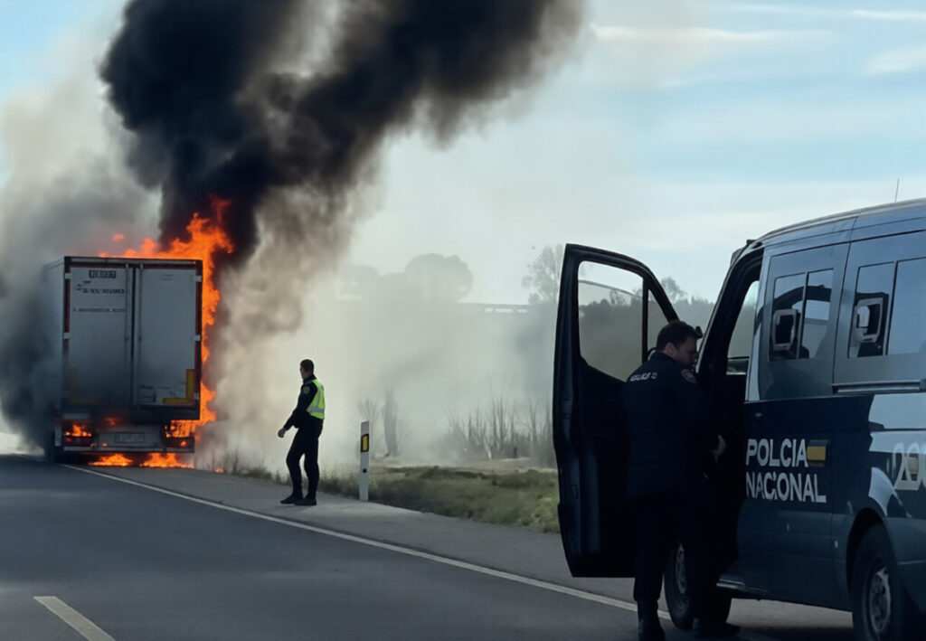 Arde un camión en la A-6 y provoca retenciones entre San Esteban del Molar y Cerecinos de Campos. Incendio en plena autovía