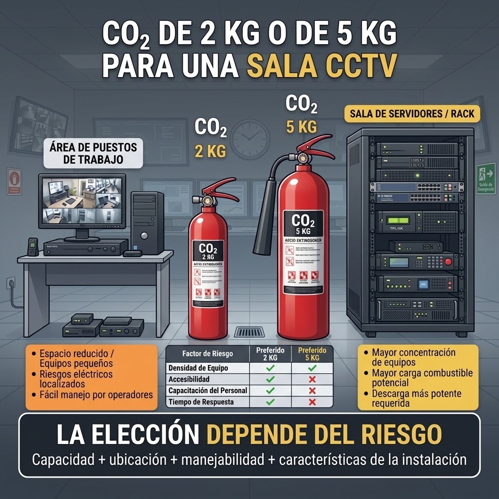 ¿Cómo elegir Extintores para Salas de Monitorización de Seguridad (CCTV) para proteger tus pantallas y racks?