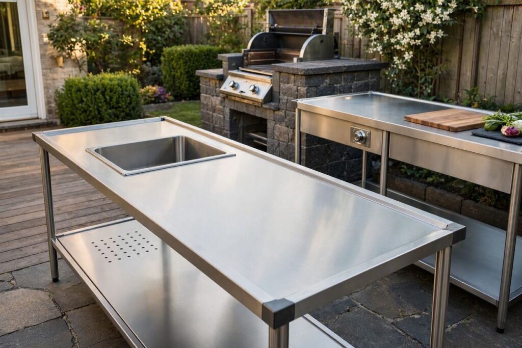 Descubre qué mesa de acero inoxidable comprar para tu barbacoa según el espacio, las dimensiones y las necesidades de preparación.