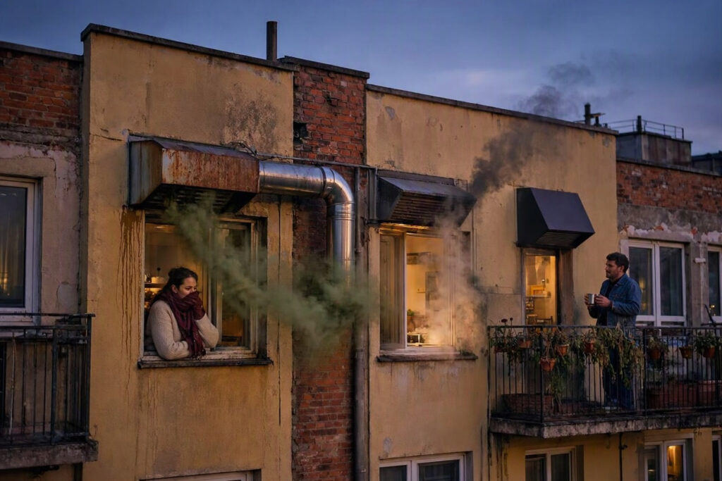 El enemigo silencioso de la comunidad: Cuando la chimenea del bar pasa por tu fachada. El conducto de humos que puede enfrentar a un bar con todo el edificio.